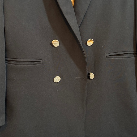Black Double-Breasted Blazer with Gold Buttons - Picture 2 of 6